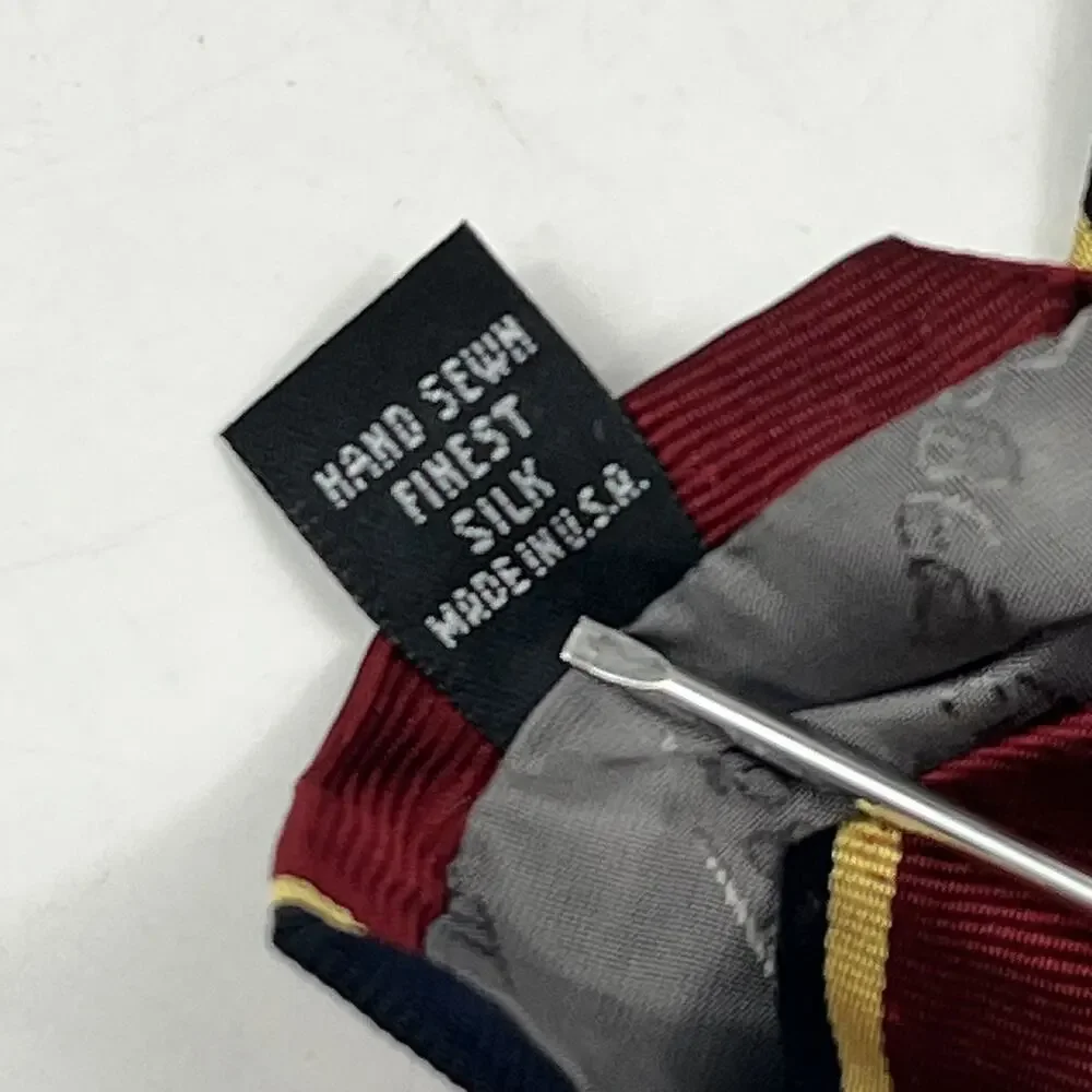 Robert Talbott Mens Necktie Red Navy Gold Repp Stripe 100% Silk Traditional Cut